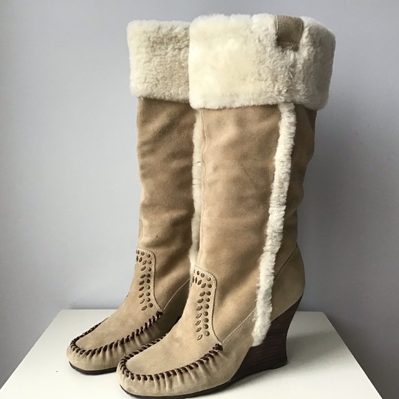 Sam Edelman Shoes - Sam Edelman suede sherpa wedge heel moccasin boots